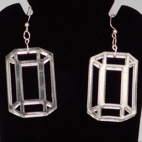 Transparent Prism Earrings - Hexagonal Lucite - Picture 5 of 7